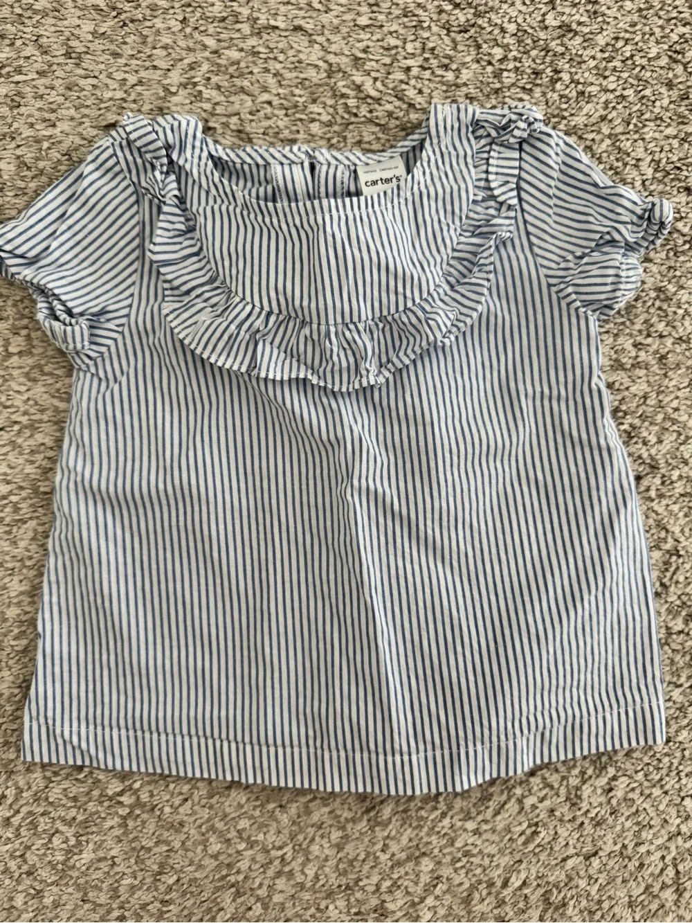 Carter's Blue & White Striped Ruffle Neck Baby Blouse